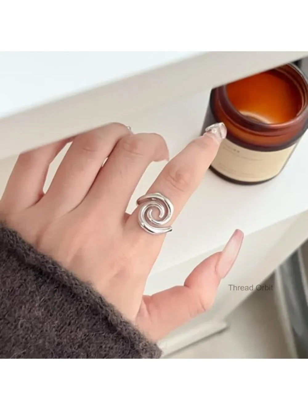 Adjustable Open Spiral Sea Wave Swirl Geometric Copper Stacking Ring